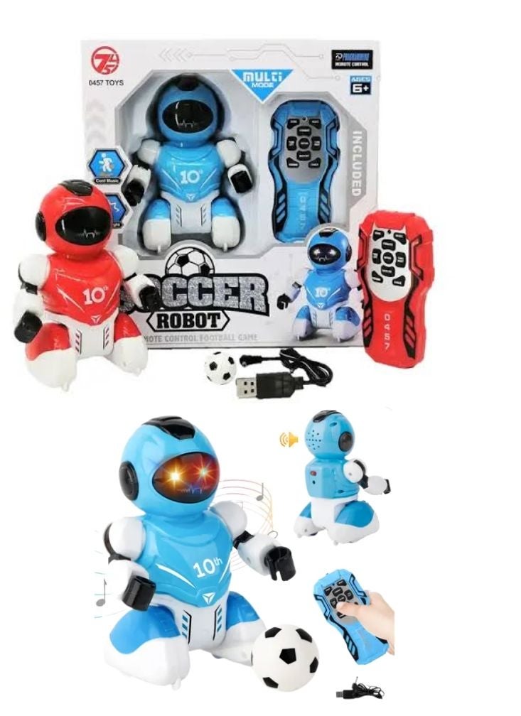 روبوت لعبة روبوت كرة قدم تعمل بجهاز تحكم عن بعد مع كرة، وأضواء موسيقية، وبطارية قابلة للشحن - Image 1